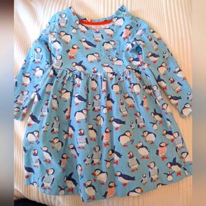 Mini Boden Puffin Print Blue Dress 3-4 Y